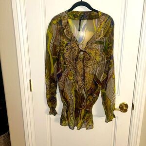 Kay Celine Embellished Blouse with Elastic Waist Band Size Large